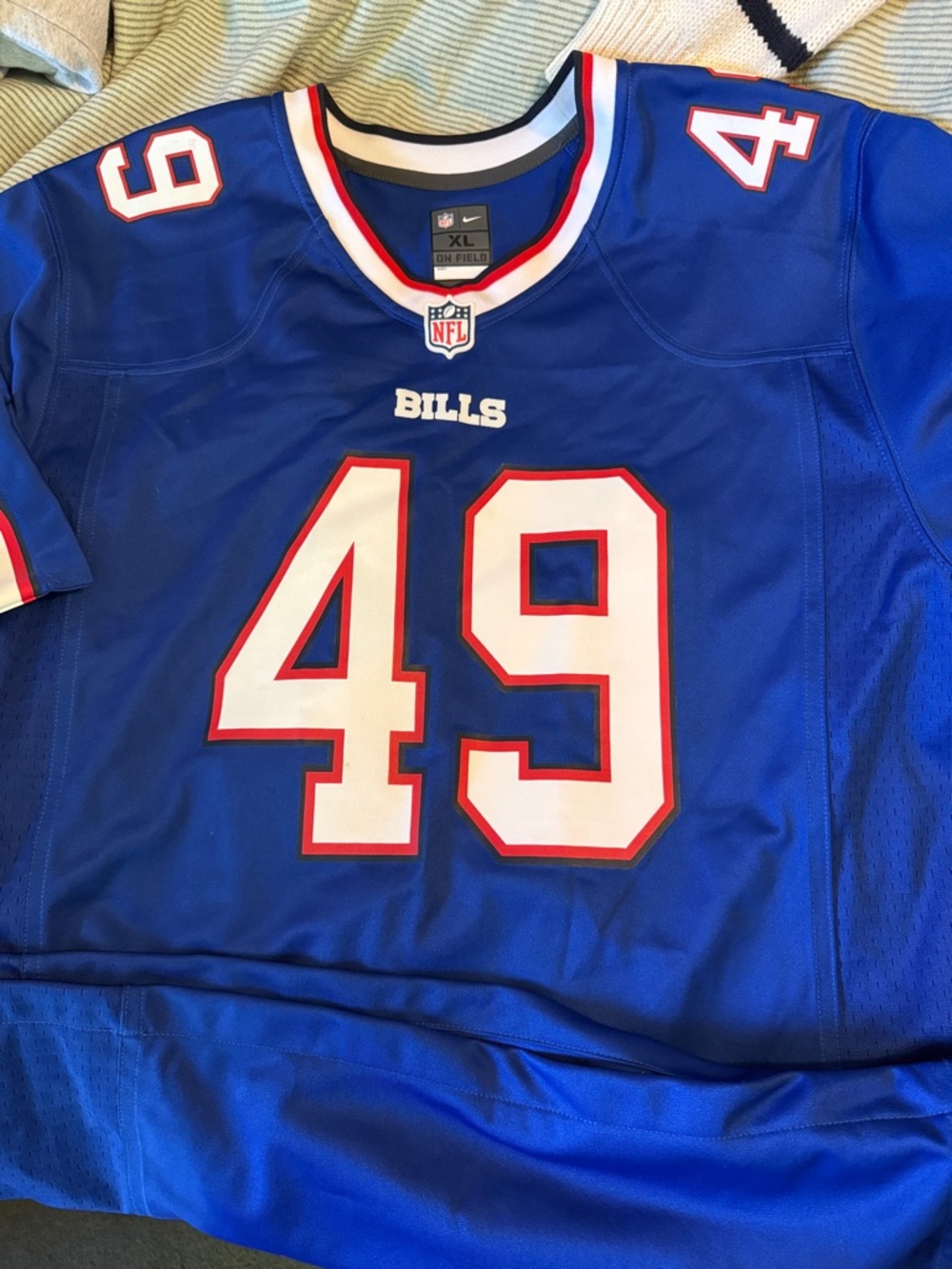Nike Blue Buffalo Bills #49 Football Jersey with White & Red Accents